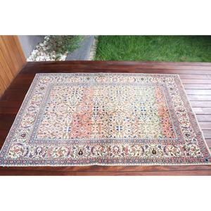 Alfombra Vintage de 3.8x5.7 pies, Alfombra Turca de Lana Ikat Azul y Roja - Product Image 3