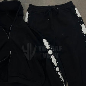 ชุดวอร์มประดับพลอยเทียมสำหรับผู้ชายมีฮู้ดสำหรับฤดูหนาวพิมพ์ลายสีพื้นแห้งเร็วสไตล์ใหม่ตามสั่ง - Product Image 6