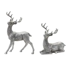 Set Of 2 Deer Christmas Figurines For Tabletop Decoration Add Rustic Charm To Your Decor Perfect Addition To Your Holiday