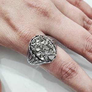 Anillo para hombre al por mayor, piedra preciosa de pirita en bruto Natural, anillo de piedra natal, todos los tamaños, regalo de cumpleaños pesado, joyería, anillo de Plata de Ley 925 - Product Image 5