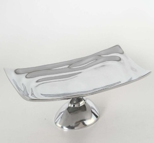 Bandejas de servicio de pedestal de aluminio de lujo hechas a mano Plato de carga de fiesta decorativo niquelado plateado y plato de cuenco - Product Image 5