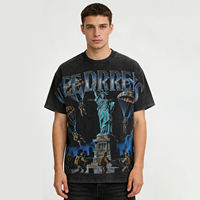 T-shirt graphique oversize unisexe effet vieilli, imprimé Statue de la Liberté, style streetwear rétro, 100% polyester respirant