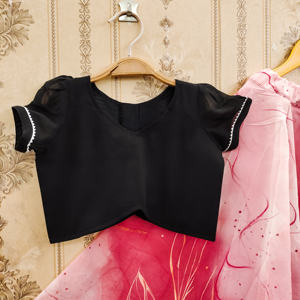 Conjunto de Lehenga Choli de poliéster hasta el suelo para niñas de Shoryam Fashion con blusa estampada y dupatta |   Ropa para fiestas de boda de Diwali - Product Image 3