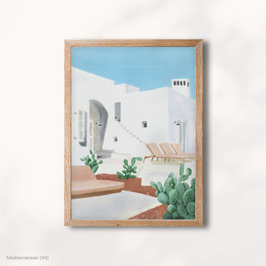 Hiện đại Địa Trung Hải sân thượng Trắng biệt thự nhiệt đới HD vải nghệ thuật với khung gỗ - Product Image 1