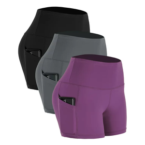 Pantalones cortos atléticos para correr de cintura alta para mujer para yoga con bolsillos Pantalones cortos de entrenamiento activo para gimnasio para correr para mujer con bolsillos - Product Image 1