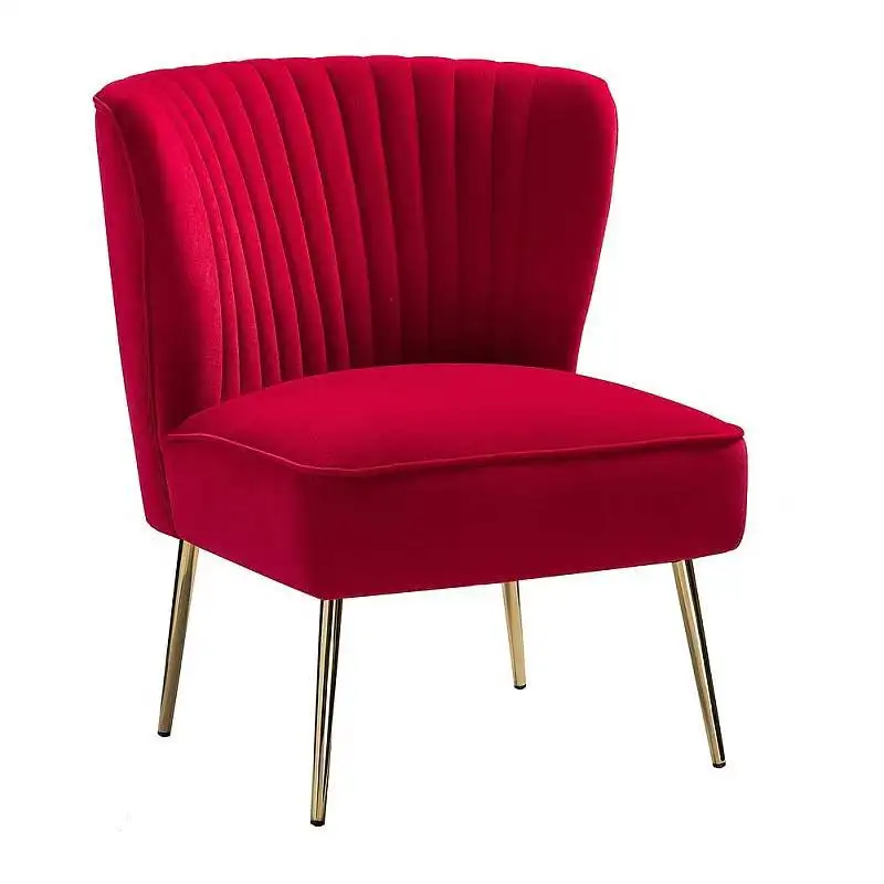Modern Design Red Velvet Tufted Accent Side Chair Upholstered Foam Inside with Gold Legs Living Room Furniture