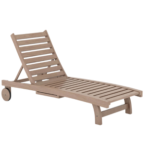 Chaise longue d'extérieur moderne en teck avec roulettes mobiles, dossier réglable et plateau latéral pour villa et hôtel - Product Image 2