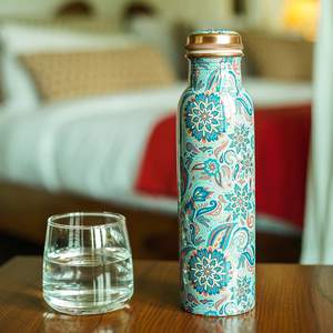 Botella de Cobre con Estampado Meenakari para Oficina y Hogar, Botella Ayurvédica de Cobre, Diseño de Botella de Agua de Cobre Puro, a Prueba de Fugas - Product Image 4