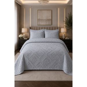 Luxury Woven Double Bed Quilt <b>Set</b> in Grey - Product Image 1