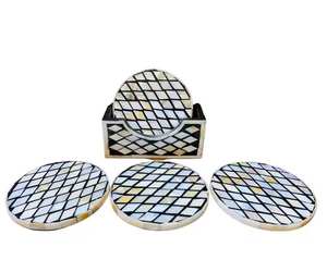 แผ่นรองแก้วฝังลายกระดูก ทำมือ เป็นมิตรกับสิ่งแวดล้อม หนา 5 มม. ดีไซน์สี่เหลี่ยมทันสมัย คุณภาพสูง สำหรับตกแต่งโต๊ะ รองแก้วน้ำชา - Product Image 1