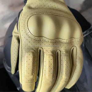Gants de moto tout-terrain en cuir de chèvre respirants jaunes pour hommes, design rétro, protection des articulations, compatibles écran tactile, pour l'extérieur - Product Image 6