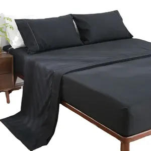 1800 thread count solid microfiber fitted flat sheet classical bed sheet set with piping hotel luxury bedding set Pure Quality