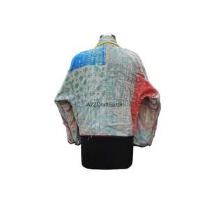 Hecho a mano Vintage Reversible Kantha chaqueta magnífico Algodón puro cuello alto frontal transpirable tejido invierno botón para otoño - Product Image 6