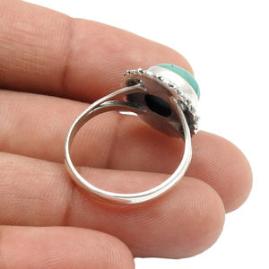 Natural Turquoise Gemstone 925 Sterling Silver Round Stone Classic Style Ring Bohemian <b>Handmade</b> <b>Jewelry</b> Wholesaler Manufacturer - Product Image 5