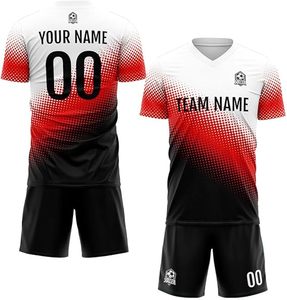 Uniforme de fútbol juvenil de alta calidad, patrón de lunares 3D, Jersey que absorbe la humedad, pantalones cortos, tamaño 2-12Y, cuello en V, conjuntos transpirables para niños - Product Image 3