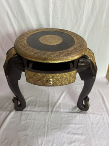 Handcrafted Rajasthani Brass Inlay Elephant Shape Best Quality Single Draw End Table Nighstand For Home Hotel - Product Image 1