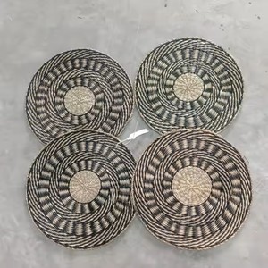 Moderno rústico duradero tejido a mano algas marinas agua Jacinto conjunto de cuero algas marinas manteles posavasos Combo dormitorio hogar mesa de comedor - Product Image 5