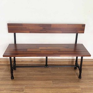 Banc d'extérieur au design industriel GBD019 avec dossier en bois d'acacia et pieds en tube pour terrasse, parc ou jardin - Product Image 4