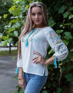 Blusa bordada de algodón de estilo rumano para mujer, Top tradicional personalizado con hermosa decoración de encaje - Product Image 1