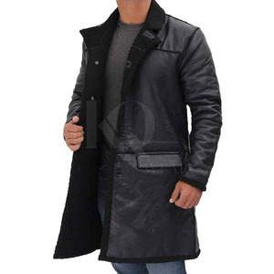 Abrigo de cuero inteligente para hombre, diseño largo y sencillo, perfecto para la oficina en invierno y la moda urbana. - Product Image 5