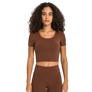 Haut court ajusté à la mode Logo personnalisé 100% coton femmes col rond t-shirts en coton fait haut court t-shirts vêtements de gymnastique col rond en coton biologique - Product Image 1