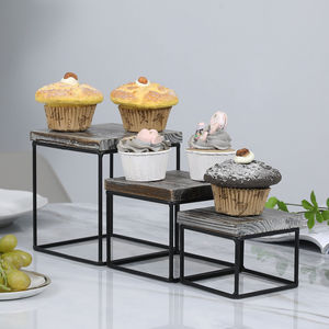 Venta al por mayor de estilo vintage de madera cuadrada superior con base metálica negra soporte para pasteles en precio razonable - Product Image 4