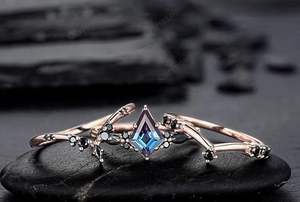 925 Sterling Silver Kite Cut Alexandrite V Shape Rose Gold Black Classic Third Party Certified Wedding Promise Engagement Ring - Product Image 5