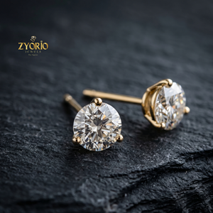 Boucles d'oreilles clous Zyorio Jewels en or 14 carats, diamant de laboratoire certifié IGI, taille brillant rond à 3 griffes, cadeau unisexe - Product Image 3