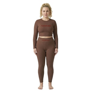 Ensemble deux pièces personnalisé en coton côtelé, tenue décontractée pour femme, ensemble legging à manches longues, collection Lounge 2026 - Product Image 1