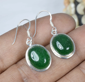 เครื่องประดับอัญมณีธรรมชาติสีเขียวโอนิกซ์925สเตอร์ลิงเงินต่างหูแฮนด์เมดต่างหูรูปไข่ของขวัญสำหรับเด็กผู้หญิงขายส่ง - Product Image 1