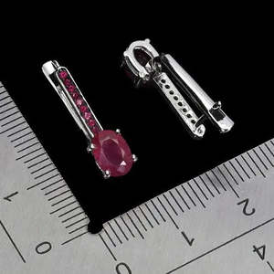 Pendientes de Plata de Ley 925 de Calidad AAA+ con Rubí Ovalado de 7x5mm, Corte Diamante, Joyería con Piedras Preciosas Cus-Jew109 - Product Image 3