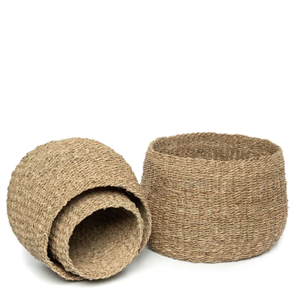 Juego de 3 cestas de almacenamiento de algas marinas naturales ecológicas tejidas a mano, organizador de Vietnam para uso en la cocina - Product Image 2