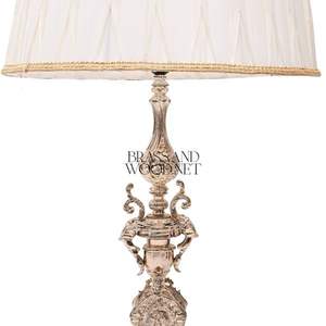 Luxury <b>Silver</b> Brass Table Lamp with Pleated Fabric <b>Shade</b> Handmade Classic Ornate Decorative <b>Lighting</b> Accent - Product Image 2