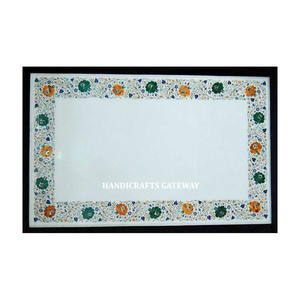 Fabricante indio de mesa de comedor con incrustaciones de mármol blanco para comedor Diseño de incrustaciones hechas a mano Tapas de mesa Forma rectangular - Product Image 1