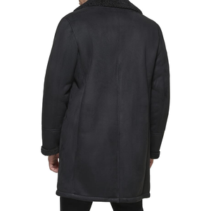 <b>Men</b> Black Cheap Price Vintage Leather <b>Shearling</b> Coats Real Wool Lining Ribbed Cuffs Stylish Warm Winter Bomber <b>Jacket</b> - Product Image 2