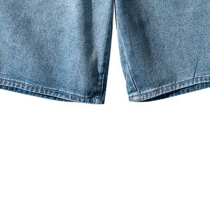 2025 pantalones cortos de mezclilla lavados con ácido a rayas lisas informales para hombre, ropa de calle Vintage, parche bordado personalizado con Logo, 100% algodón, servicio OEM - Product Image 5