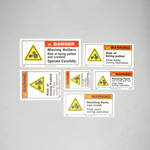 Avertissement : Pièces rotatives peuvent écraser. Restez à distance pendant les opérations. Autocollant de sécurité au travail, imperméable, adhésif 3M, étiquettes d'emballage M02 - Product Image 3