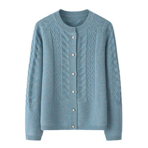 Nouvel arrivage de cardigan en tricot de cachemire à manches longues et col rond pull jacquard respirant avec décoration florale pour l'hiver - Product Image 5