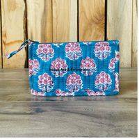 Tas kantong katun, tangan SEMPURNA UNTUK tas wanita, kantong koin & uang tunai, tas kantong buatan tangan Motif blok kantung ritsleting berlapis