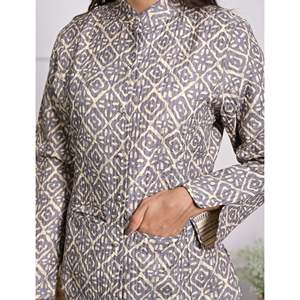 Silk Block Printed Reversible Winter Jacket with <b>Button</b> Decoration - Product Image 2