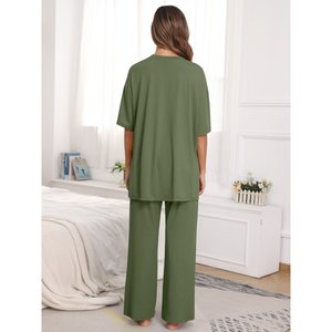 Conjunto de dos piezas de ropa de Yoga sólida informal para mujer, mallas deportivas de cadera con hombros caídos y melocotón, pantalones cortos ajustados para levantar la cadera - Product Image 2