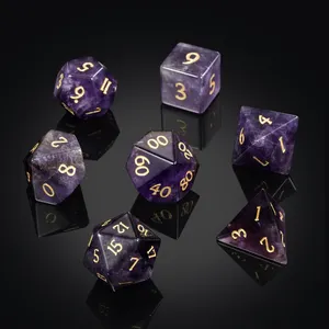 Amethyst Natural Gemstone Dice D D Cat's Eye DND Dice Handmade Stone Polyhedral Dice Set For MTG Table Games Purple Crystal