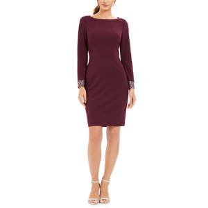 Abito da cocktail a tubino viola da donna Vince Camuto con maniche lunghe impreziosite, taglia 6, realizzato in tessuto jersey - Product Image 1