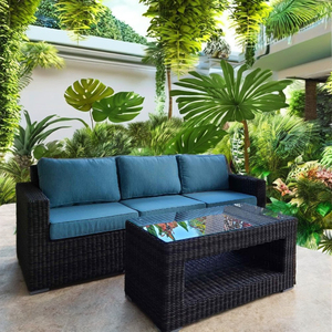 Juego de sofá Seccional de ratán para patio, juego de conversación al aire libre, muebles de patio para todo clima con cojín - Product Image 1