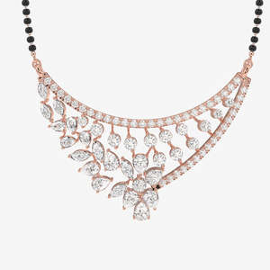 Women's 18K Gold Mangalsutra <b>Necklace</b> with Flower Shape 1.54 Carat Moissanite Rhodium Plated Wedding Occasion - Product Image 5