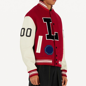 Vestes universitaires à manches en cuir rouge boutonné sur mesure pour hommes blouson bombardier grande taille vestes de baseball - Product Image 3