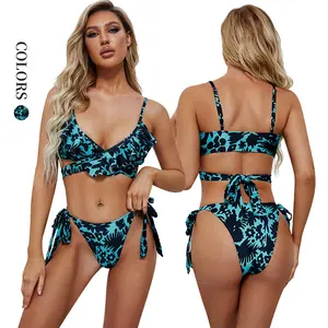 Conjunto de Bikini de dos piezas para mujer, traje de baño personalizado con realce en V profundo, ropa de playa