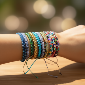 Colorful Gold-Plated Beaded <b>Bracelets</b> with <b>Adjustable</b> Cord Trendy Fashion Accessory for Resale - Product Image 3