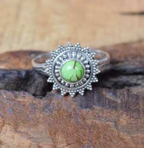 แหวนเงินแท้ 925 ประดับพลอยสีเขียวทองแดงเทอร์ควอยซ์ ของขวัญสำหรับวันวาเลนไทน์ - Product Image 2