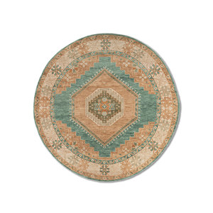 Alfombra de Lana Anudada a Mano de Gran Tamaño, Color Verde Tomillo, LCA-625, con Patrón de Medallón, para Sala de Estar, Pasillo y Formas Rectangulares - Product Image 1